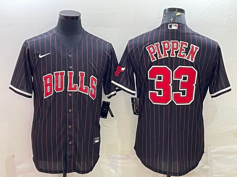 Men Chicago Bulls 33 Pippen Black Stripe Game Nike 2022 NBA Jerseys